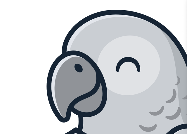 Buddy the parrot peeking at the design